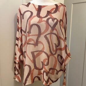 NWT Loowie Eco Design Womens Multicolor Brown Hearts Sweater Size OSFM Valentine